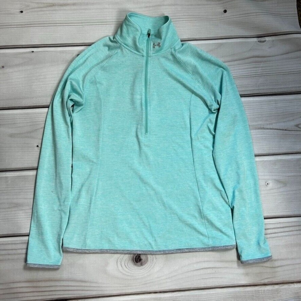 Under Armour Heatgear Run Fitted 1/4 Zip Pullover Teal Lightweight Jacket Size M